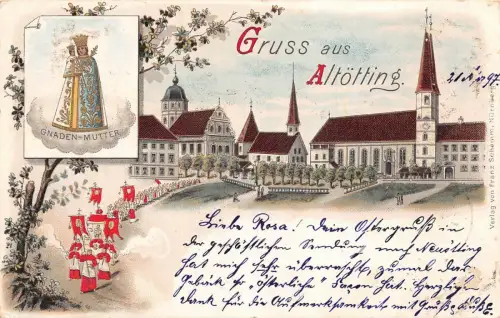 Gruss aus Altötting Gnaden-Mutter Postkarte AK 1897