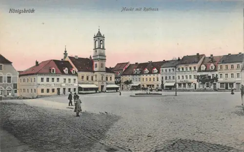 Markt und Rathaus in Königsbrück Sachsen Postkarte AK