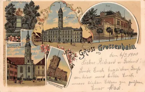 Gruss aus Grossenhain Post Rathaus Kupferbergthurm Litho Postkarte AK 1900