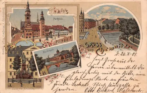 Gruß aus Chemnitz Sachsen Litho Postkarte 1901