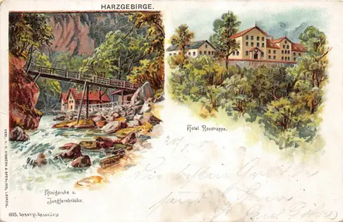 Harzgebirge Königsruhe u. Jungfernbrücke Hotel Rosstrappe Postkarte AK