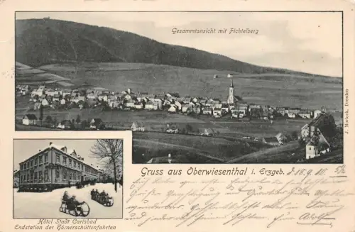 Gruß aus Oberwiesenthal mit Hotel Stadt Carlsbad Erzgebirge Sachsen AK 1910