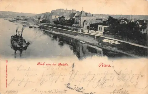 Blick von der Brücke nach Pirna Sachsen Postkarte AK 1900