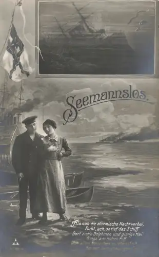 Seemannslos Spruchkarte Seemann mit Frau Reichsfahne Postkarte AK