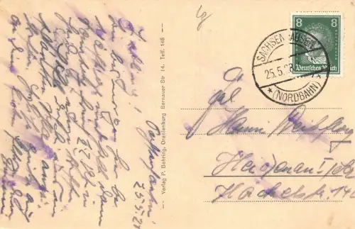 Gruß aus Sachsenhausen Kirche Huschke-Denkmal AK 1908