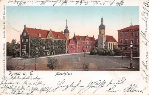 Riesa a. E. Albertplatz Postkarte 1902