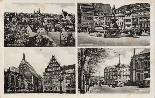 Panorama mit Dom, Postplatz und Obermarkt in Freiberg Sachsen Postkarte AK 1943