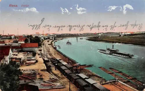Riesa Elbkai Dampfer Feldpostkarte AK 1915
