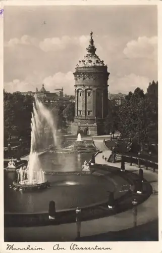 Am Wasserturm in Mannheim Baden-Württemberg Postkarte AK 1938