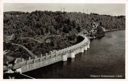 Talsperre Goldentraum i. Schl. Die Sperrmauer Postkarte AK