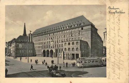 Bochum Neues Rathaus Straßenbahn Postkarte AK 1926