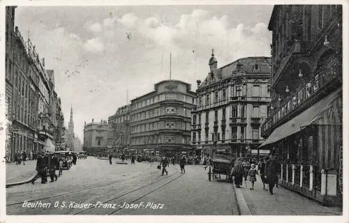 Kaiser-Franz-Josef-Platz in Beuthen O.S. Schlesien Postkarte AK 1931