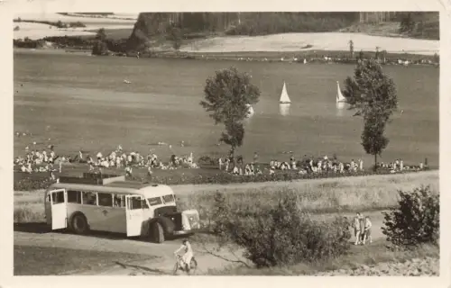 AK Pirk Elstertalsperre mit VOMAG Strandleben 1960 Sachsen Vogtland gelaufen