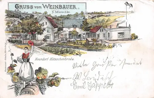 Gruss vom Weinbauer K. Mietschke Naundorf-Kötzschenbroda Litho Postkarte AK 1900