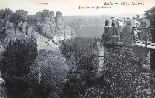 Bastei Sächs. Schweiz Blick von der Basteibrücke Gansfelsen Postkarte AK