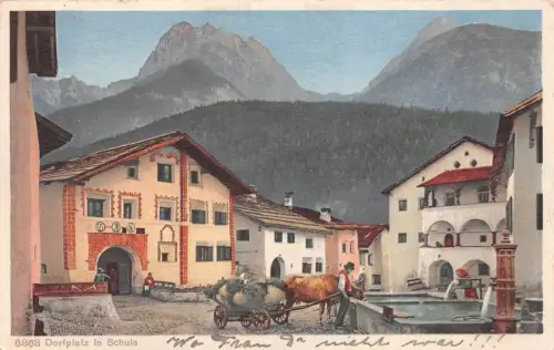 Dorfplatz in Schuls Postkarte AK 1930