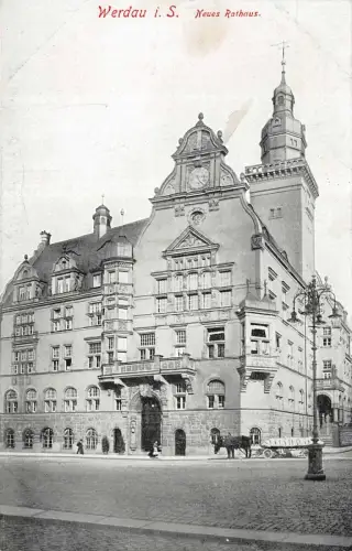 Neues Rathaus in Werdau Sachsen Postkarte AK 1917