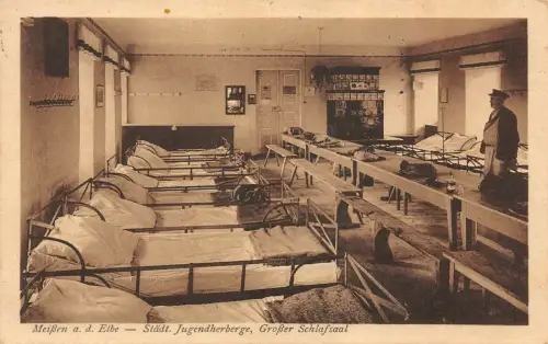 Großer Schlafsaal in Jugendherberge Meißen an der Elbe Sachsen Postkarte AK 1932