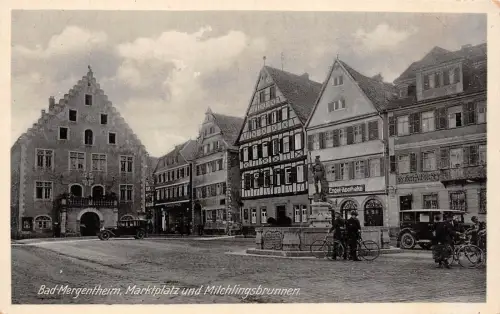Bad Mergentheim Marktplatz und Milchlingsbrunnen Postkarte AK