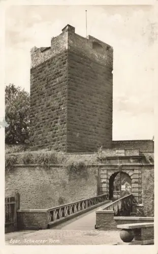 Schwarzer Turm in Eger Sudetenland Postkarte AK 1944