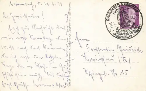 Schwarzer Turm in Eger Sudetenland Postkarte AK 1944