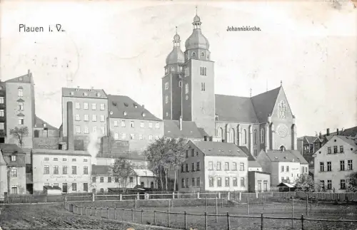 Gruss aus Plauen mit Johanniskirche im Vogtland Sachsen Postkarte AK 1911
