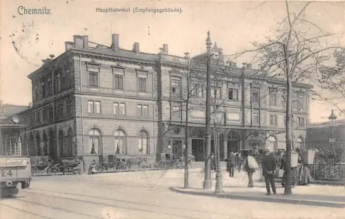 Chemnitz Sachsen Hauptbahnhof Empfangsgebäude Strassenbahn 1906