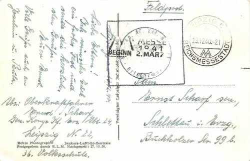 Leipzig Reichsgericht Fliegeraufnahme Feldpost AK 1940