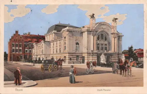Thorn / Toruń Stadt - Theater belebte Strasse Postkarte 1912