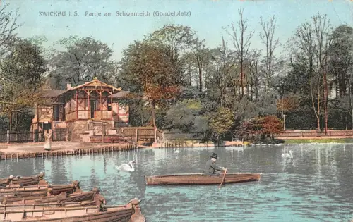 Partie am Schwanteich in Zwickau Sachsen Postkarte AK 1909