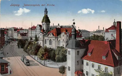 Leipzig Johannisplatz mit Kirche Postkarte AK