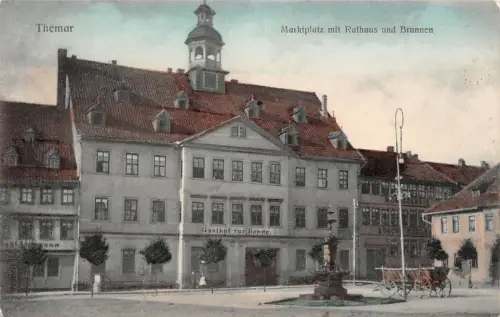 Themar Thüringen Marktplatz mit Rathaus und Brunnen AK