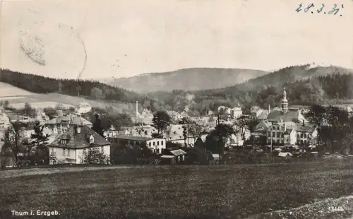 Stadtansicht von Thum Erzgebirge Sachsen Postkarte AK 1931