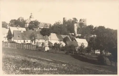 Schloss und Burgruine in Frauenstein Sachsen Postkarte AK