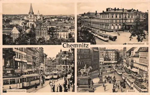 Hauptbahnhof, Johannisplatz und Markt Chemnitz Sachsen Postkarte AK 1937