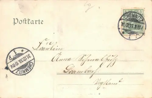 Schlossteich und Schlosskirche Chemnitz im Winter Sachsen Postkarte AK 1903