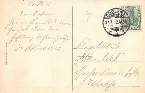 Ehrenbreitstein Festung Koblenz Dampfer Postkarte AK 1912