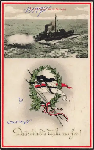 Deutschlands Wehr zur See Torpedoboot auf hoher See Patriotika Postkarte AK 1917