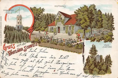 Gruss aus der Vogtländischen Schweiz mit Huthaus Sachsen Litho Postkarte AK 1900