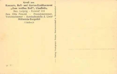 AK Claußnitz Gasthof zum weissen Ross Automobilen, Omnibus Postkarte
