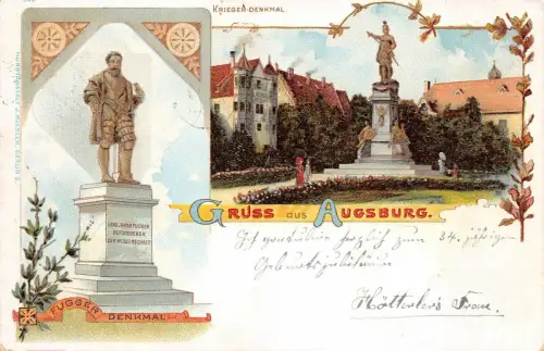 AK Augsburg Fugger und Krieger Denkmal Litho 1898