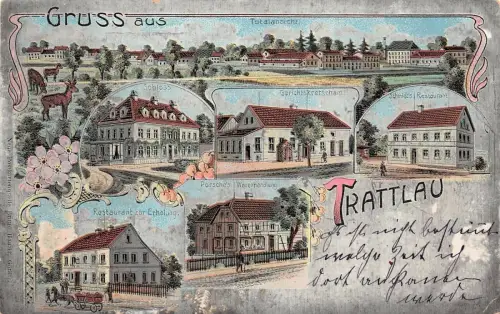 Gruss aus Trattlau Kostrzyna Restaurant zum Erholung und Schmidts Litho AK 1907