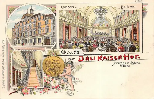 Dresden Löbtau Drei Kaiser Hof Ball Konzert Saal Litho AK