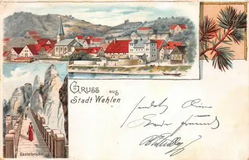 Gruss aus Stadt Wehlen Ansicht Basteibrücke AK