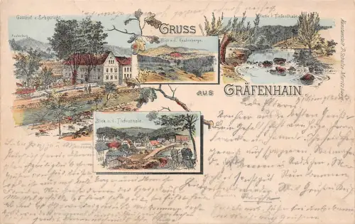 Gruss aus Gräfenhain Gasthof Erbgericht Litho Postkarte 1902