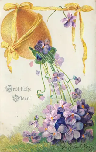 Veilchen Glückwunsch Ostern AK geprägt 1908
