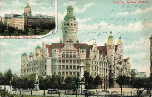 Ehemalige Pleissenburg und Neues Rathaus in Leipzig Sachsen Postkarte AK 1906