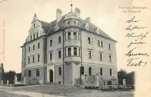 Gruss aus Memmingen mit Königlichen Amtsgericht Bayern Postkarte AK 1908