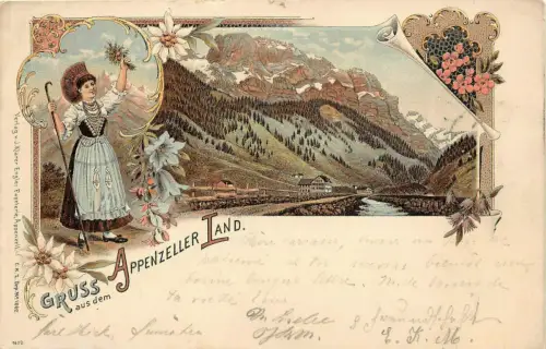 AK Appenzeller Land Trachten Frau Litho 1898