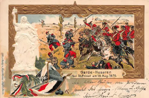 Potsdam Garde - Husaren bei St. Privat 1870 Litho Prägekarte 1913